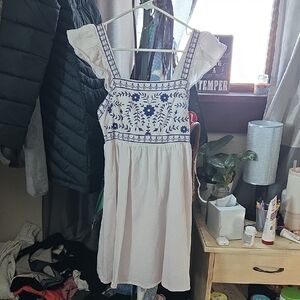 SHEIN White and Blue Embroidered Mini Dress